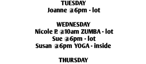 This weeks classes…